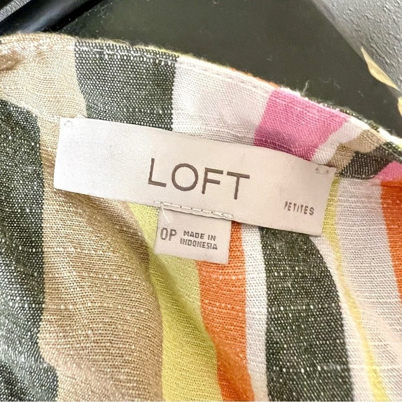 LOFT Striped rainbow Button Flare mini Dress women’s size 0 Petite boho Viscose - Picture 6 of 10